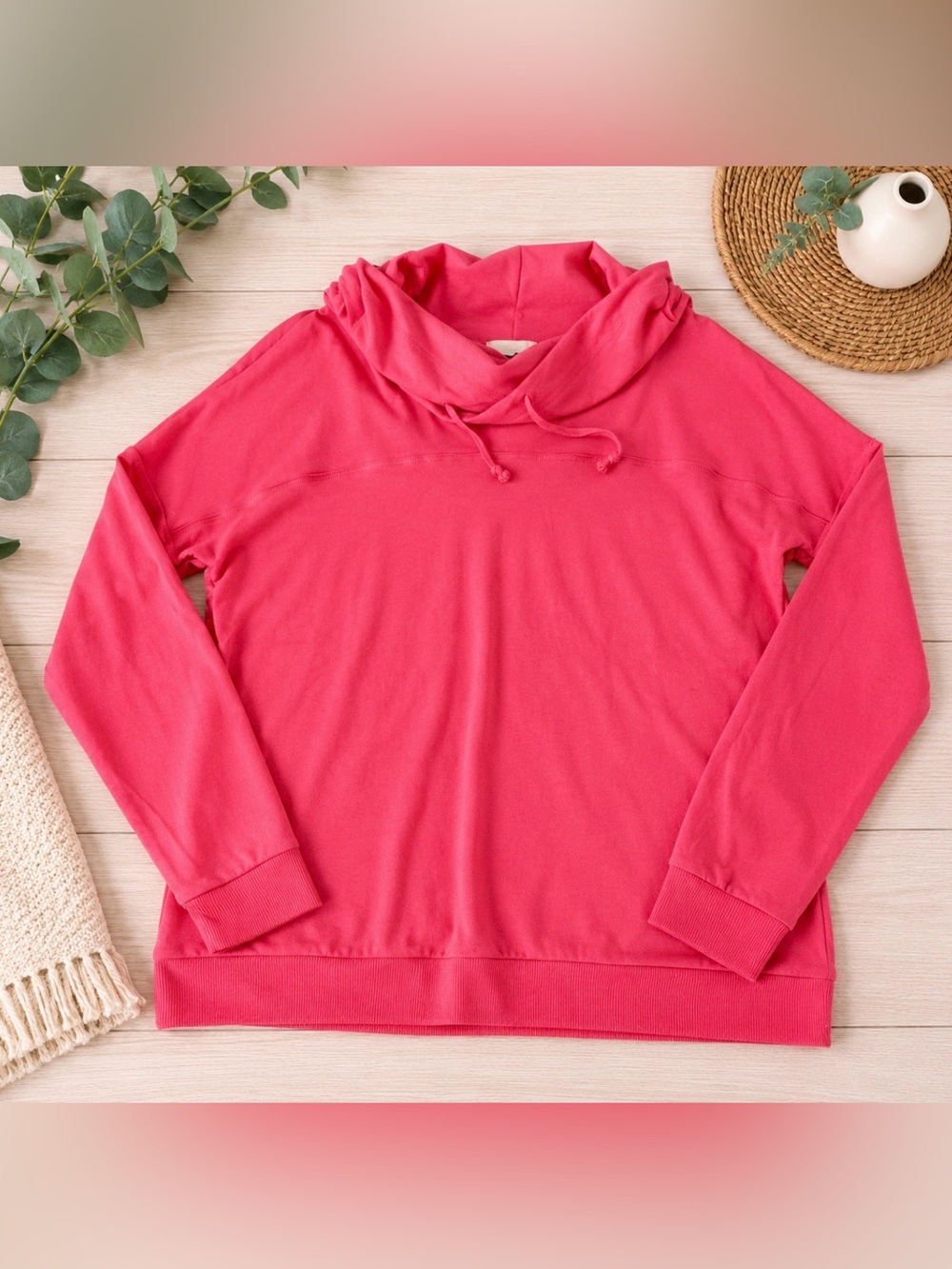 Simply Southern Hot Pink Cowl Neck Pullover Sweatshirt Women’s Large NWT